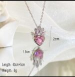 Princess Crown Pink Crystal Heart Silver Necklace - Image 4