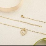 Pearl Rose Heart Crystal Gold Pendant Necklace - Image 3