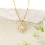 Pearl Rose Heart Crystal Gold Pendant Necklace
