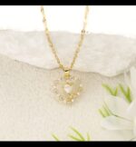 Pearl Rose Heart Crystal Gold Pendant Necklace