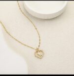 Pearl Rose Heart Crystal Gold Pendant Necklace - Image 4