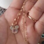 Pink Crystal Mouse Charm Gold Pendant Necklace