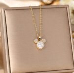 Pink Crystal Mouse Charm Gold Pendant Necklace - Image 3