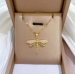 Crystal Dragonfly Gold Pendant Necklace