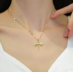 Crystal Dragonfly Gold Pendant Necklace - Image 2