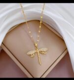 Crystal Dragonfly Gold Pendant Necklace - Image 4