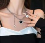 Pixel Heart Layered Silver Chain Necklace - Image 2