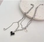 Pixel Heart Layered Silver Chain Necklace - Image 4