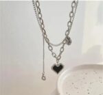 Pixel Heart Layered Silver Chain Necklace