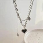 Pixel Heart Layered Silver Chain Necklace