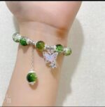 Green Crystal Beaded Butterfly Charm Bracelet - Image 5