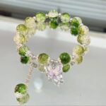 Green Crystal Beaded Butterfly Charm Bracelet