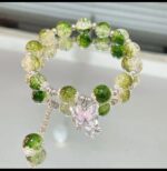 Green Crystal Beaded Butterfly Charm Bracelet