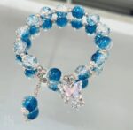 Blue Crystal Beaded Butterfly Charm Bracelet