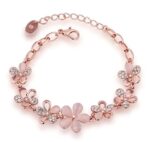 Rose Gold Floral Crystal Charm Bracelet