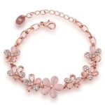 Rose Gold Floral Crystal Charm Bracelet