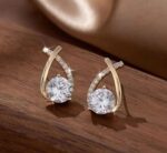 Gold Plated Crystal Stud Earrings for Women & Girls | Stylish Korean Earrings Combo | Party Wear Fashion Jewelry - Image 3