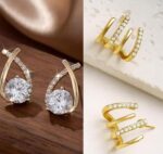 Gold Plated Crystal Stud Earrings for Women & Girls | Stylish Korean Earrings Combo | Party Wear Fashion Jewelry