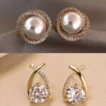 Gold Plated Pearl & Crystal Stud Earrings Combo for Women & Girls | Stylish Party Wear Earrings Set
