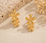 Elegant Gold Tone Double Flower Drop Earrings for Women Floral Statement Jewellery for Party Wedding Festive Ethnic and Stylish Occasion Wear