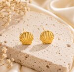 Elegant Gold Tone Seashell Stud Earrings for Women Textured Shell Design Statement Jewellery for Party Wedding Festive Beach Vacation and Everyday Wear