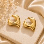 Gold Tone Heart Hoop Earrings for Women Polished Minimalist Heart Shape Design Trendy Fashion Jewellery for Party Casual Date and Everyday Wear