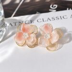 Elegant Pink Floral Stud Earrings for Women, Layered Flower Design with Gold Tone Wire Petals and Chic Crystal Center, Trendy Fashion Jewellery for Party, Wedding and Festive Wear