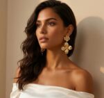 Elegant Gold Tone Double Flower Drop Earrings for Women Floral Statement Jewellery for Party, Wedding, Festive, Ethnic and Stylish Everyday Wear - Image 8