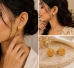 Elegant Gold Tone Seashell Stud Earrings for Women Textured Shell Design Statement Jewellery for Party Wedding Festive Beach Vacation and Everyday Wear - Image 2