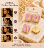 Pink Enamel Geometric Stud Earrings for Women | Gold-Tone Square Design | Elegant Trendy Fashion Jewellery for Casual, Office, Party and Festive Wear - Image 2