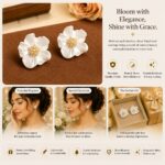 Elegant White Floral Stud Earrings for Women, Beautiful Flower Shaped Design with Pearl and Sparkling Rhinestone Center, Stylish Statement Fashion Jewellery for Party, Wedding, Festive and Special Occasions - Image 2