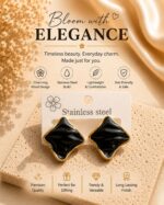 Elegant Black Enamel Square Stud Earrings for Women, Gold Tone Geometric Statement Design, Stylish Stainless Steel Fashion Jewellery for Party, Office, Festive and Everyday Wear - Image 2