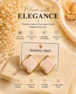 Elegant White Enamel Square Stud Earrings for Women, Gold Tone Geometric Design with Marbled Finish, Stylish Stainless Steel Fashion Jewellery for Party, Office, Festive and Everyday Wear - Image 2