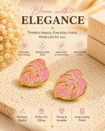 Elegant Pink Leaf Stud Earrings for Women, Gold Tone Botanical Leaf Design, Stainless Steel Fashion Jewellery, Stylish Statement Earrings for Girls, Party Wear, Festive, Wedding and Everyday Accessories - Image 2