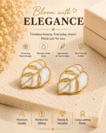 Elegant White Leaf Stud Earrings for Women, Gold Tone Botanical Leaf Design, Stainless Steel Fashion Jewellery, Stylish Statement Earrings for Girls, Party Wear, Festive, Wedding and Everyday Accessories - Image 2