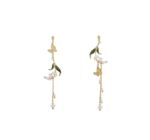 Elegant Green Leaf Butterfly Pearl Drop Earrings for Women Gold Tone Floral Nature Inspired Statement Jewellery for Party, Wedding and Festive Wear - Image 3
