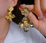 Elegant Gold Tone Double Flower Drop Earrings for Women Floral Statement Jewellery for Party, Wedding, Festive, Ethnic and Stylish Everyday Wear - Image 7