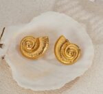 Elegant Gold Tone Spiral Shell Stud Earrings for Women Textured Nautical Statement Jewellery for Party Wedding Festive Ethnic and Everyday Wear - Image 5
