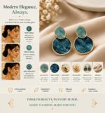 Elegant Blue Oval Drop Stud Earrings for Women with Dual-Tone Marbled Design, Gold Tone Border, Modern Geometric Fashion Jewellery for Party, Office, Festive and Daily Wear - Image 3