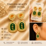 Elegant Green and Golden Drop Earrings for Women, Premium Geometric Design with Green Enamel Detailing, Amber Center Stones and Sparkling Crystal Border, Trendy Statement Fashion Jewellery for Party, Wedding and Festive Wear - Image 4