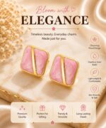 Pink Enamel Geometric Stud Earrings for Women | Gold-Tone Square Design | Elegant Trendy Fashion Jewellery for Casual, Office, Party and Festive Wear - Image 3