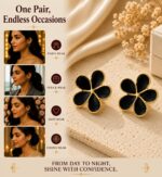 Elegant Black Flower Stud Earrings for Women, Gold Tone Five Petal Floral Design, Stylish Minimalist Fashion Jewellery for Party, Festive, Office and Everyday Wear - Image 3