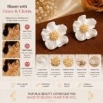 Elegant White Floral Stud Earrings for Women, Beautiful Flower Shaped Design with Pearl and Sparkling Rhinestone Center, Stylish Statement Fashion Jewellery for Party, Wedding, Festive and Special Occasions - Image 3