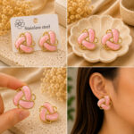 Elegant Pink Enamel Floral Stud Earrings for Women, Gold Tone Geometric Flower Design Earrings, Trendy Fashion Jewellery for Party, Office, Festive and Everyday Wear - Image 2