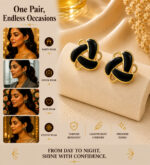 Elegant Black Enamel Geometric Stud Earrings for Women, Gold Tone Contemporary Statement Earrings, Stylish Fashion Jewellery for Party, Office, Festive and Everyday Wear - Image 4
