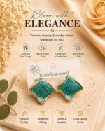 Elegant Teal Blue Enamel Square Stud Earrings for Women, Gold Tone Geometric Statement Design, Stylish Stainless Steel Fashion Jewellery for Party, Office, Festive and Everyday Wear - Image 2