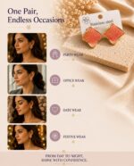 Elegant Coral Pink Enamel Square Stud Earrings for Women, Gold Tone Geometric Statement Design, Stylish Stainless Steel Fashion Jewellery for Party, Office, Festive and Everyday Wear - Image 3
