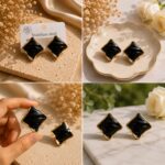 Elegant Black Enamel Square Stud Earrings for Women, Gold Tone Geometric Statement Design, Stylish Stainless Steel Fashion Jewellery for Party, Office, Festive and Everyday Wear - Image 3
