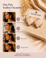 Elegant White Enamel Square Stud Earrings for Women, Gold Tone Geometric Design with Marbled Finish, Stylish Stainless Steel Fashion Jewellery for Party, Office, Festive and Everyday Wear - Image 3