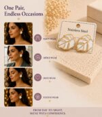 Elegant White Leaf Stud Earrings for Women, Gold Tone Botanical Leaf Design, Stainless Steel Fashion Jewellery, Stylish Statement Earrings for Girls, Party Wear, Festive, Wedding and Everyday Accessories - Image 3